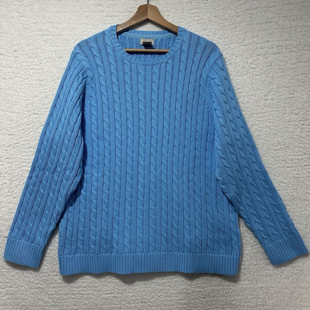 LL Bean Womens Light Blue Ribbed Cable Jumper Long Sleeve Pullover Sweater Sz 2X